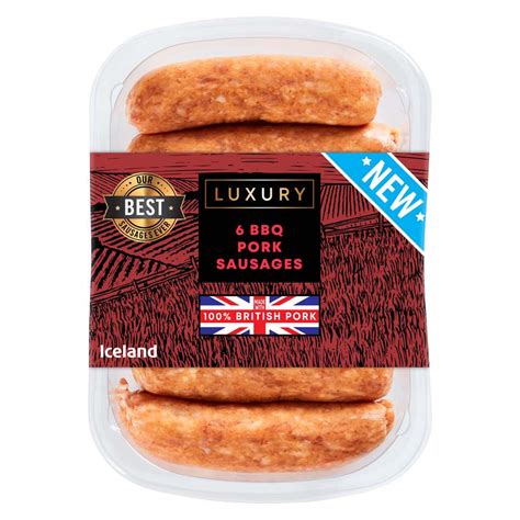 Iceland 6 Luxury 100 British Bbq Pork Sausages 340g Sausages