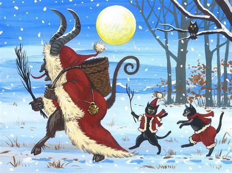 X Mocking Krampus Ryta Christmas Landscape Black Cat Kitten Holiday