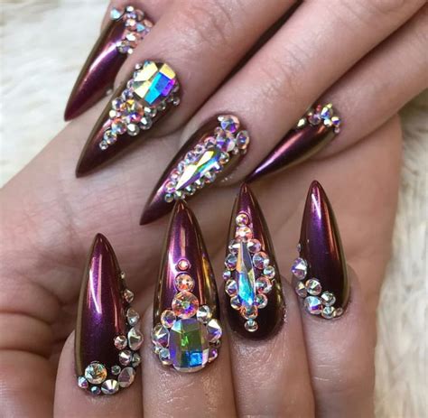 Rhinestone Burgundy Nails Nails Rhinestone Nails Fashion Nails