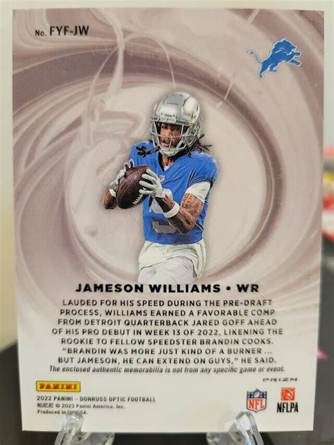 Donruss Optic Jameson Williams Blue Hyper First Year Fresh Rookie