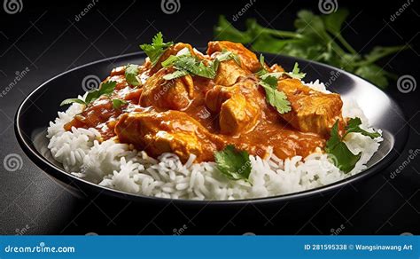 Indian Butter Chicken Curry With Basmati Rice Generative Ai Stock