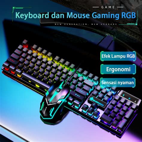 Jual Kombo Keyboard Dan Mouse Gaming Dengan Lampu Rgb Cahaya Termasuk Mouse Dan Keyboard