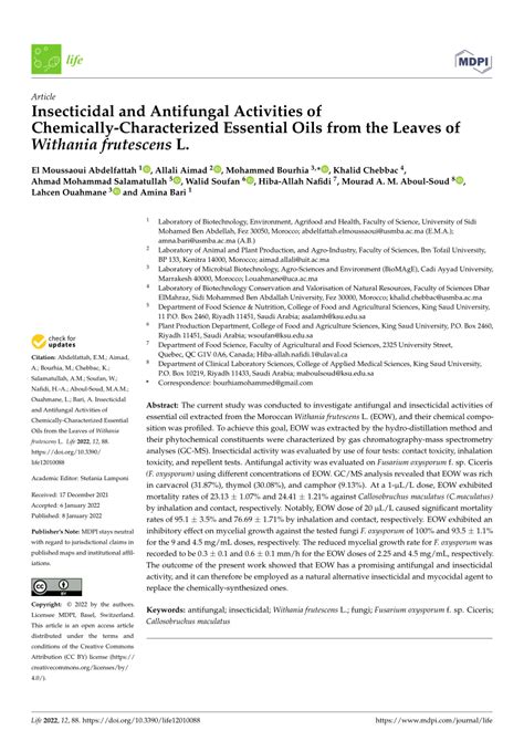 Pdf Insecticidal And Antifungal Activities Of Chemically