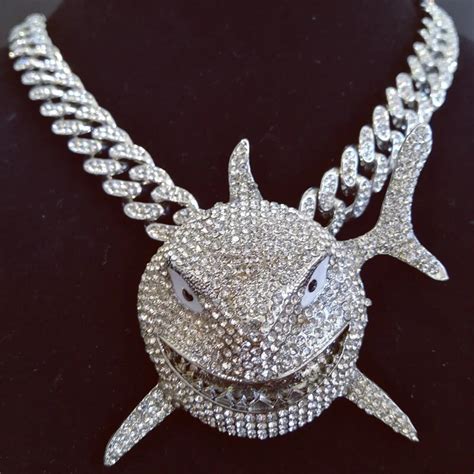 Hip Hop Star 6ix9ine Shark Pendant Necklace With Iced Out Crystal Miami