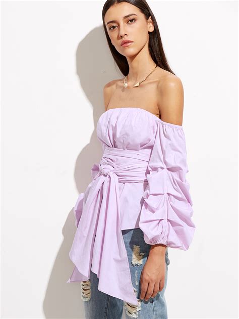 Off Shoulder Billow Sleeve Blouse Shein Sheinside