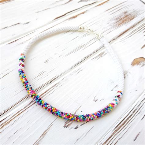 Dainty Beaded Choker Seed Bead Choker Necklace Colorful Etsy