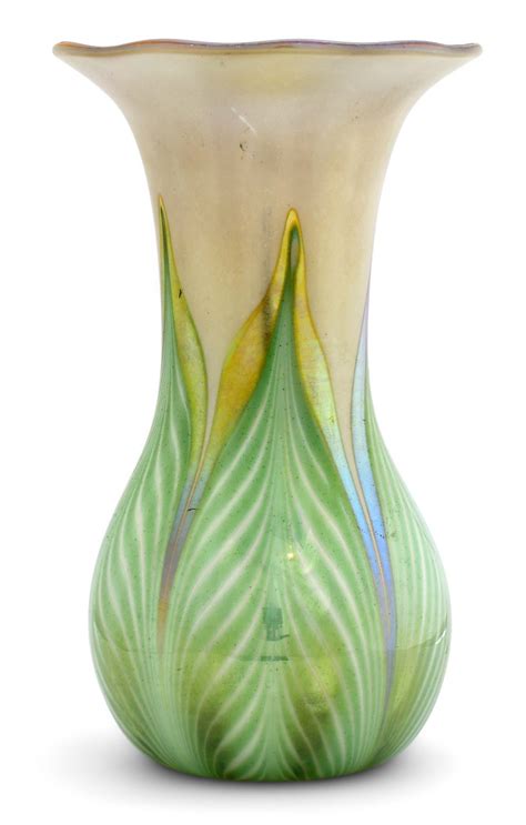 Lot Quezal Art Glass Pulled Feather Vase