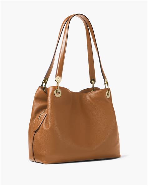 Michael Kors Raven Acorn Brown Pebble Leather Large Shoulder Tote Bag