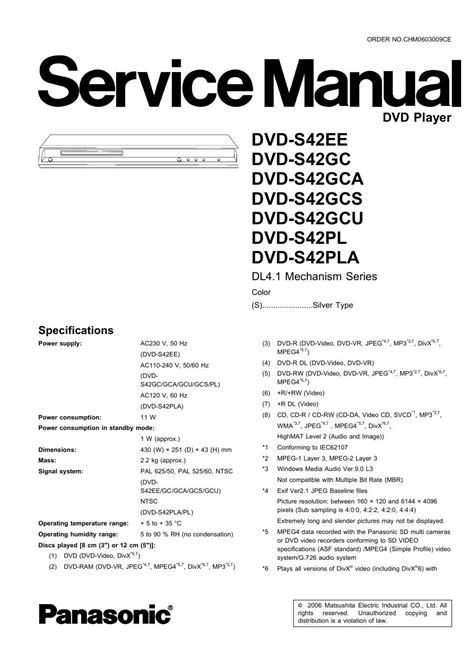 Free Audio Service Manuals - Free download panasonic dvd s 42 xx ...