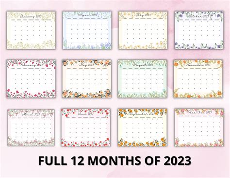 Editable 2023 Calendar Printable 12 Monthly Calendar Digital - Etsy