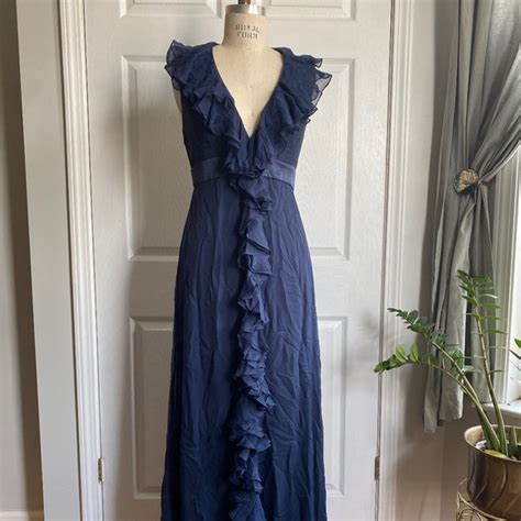 Marchesa Dresses Marchesa Notte Navy Blue Halter Gown Silk Ruffle