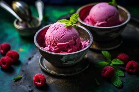 Premium Photo Raspberry And Lime Sorbet In Colorful Bowls