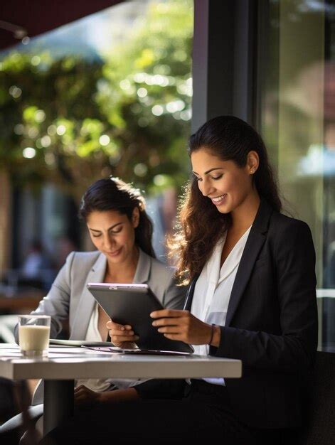 Premium Photo Businesswomen Using Digital Tablet In Cafe