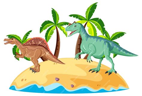 Free Vector Scene With Dinosaurs Spinosaurus And Carnotaurus On Island