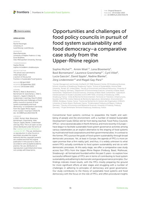 PDF Opportunities And Challenges Of Food Policy Councils In Pursuit