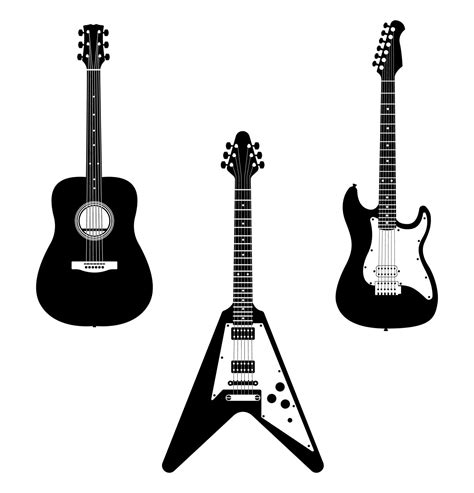 Set Of Guitar Silhouettes Electric And Acoustic Guitars Stringed