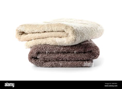 Stack Of Clean Towels On White Background Stock Photo Alamy