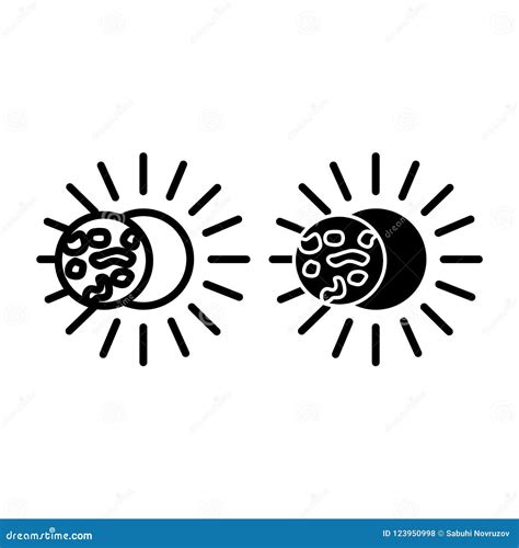 Solar Eclipse Line And Glyph Icon Total Eclipse Vector Illustration