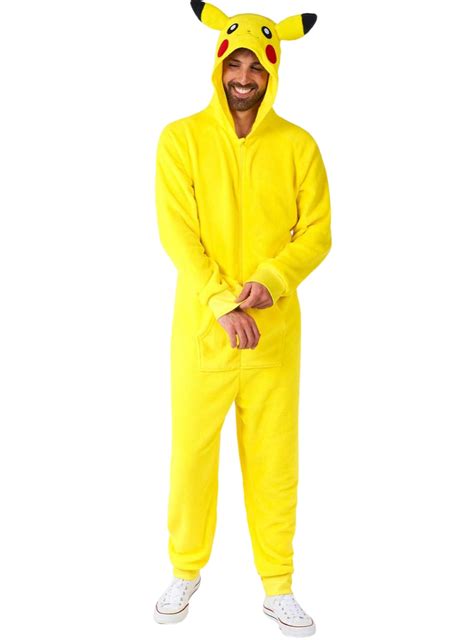 Pikachu Mens Costume Onesie Deluxe Adults Pokemon Costume