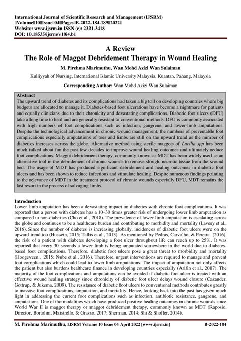 (PDF) The Role of Maggot Debridement Therapy in Wound Healing