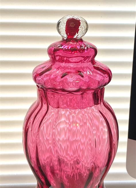 Vintage Cranberry Glass Apothecary Jar Empoli Glass Etsy