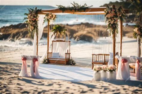 Premium Photo | A wedding ceremony on a beach with a beach scene in the ...