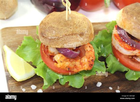 Colorful Healthy Delicious Prawn Burgers Hi Res Stock Photography And