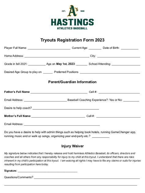 Fillable Online Tryouts Registration Form 2023 Fax Email Print Pdffiller