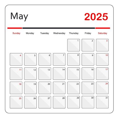 May 2025 Calendar Monthly Calendar Template 51286849 Vector Art At