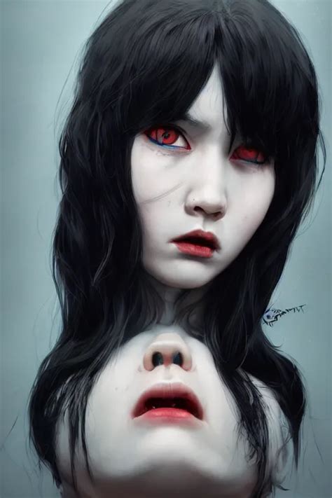 Portrait Of A Creepy Horror Girl Black Hair By Tooth Stable Diffusion