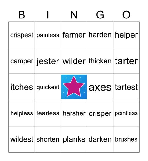 Suffix Bingo Card