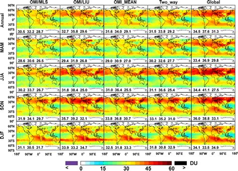 Measured And Modeled Annual And Seasonal Mean Tropospheric Ozone