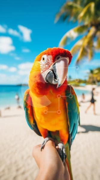 Vibrant Picture of a Colorful Parrot at the Beach stock photo ...