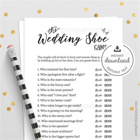 The Wedding Shoe Game Bridal Shower Game Printable Pdf Bride