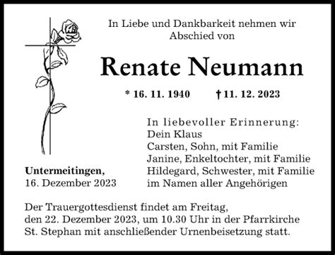 Traueranzeigen Von Renate Neumann Augsburger Allgemeine Zeitung