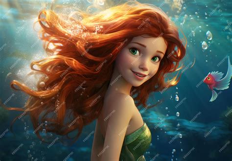 Premium Photo | Disney princess ariel the mermaid with fish generative ai