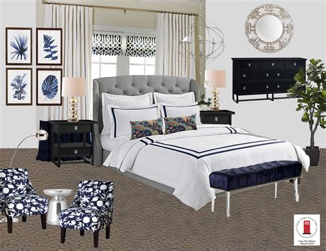 Navy, White and Gray Transitional Master Bedroom Room by Interior ...