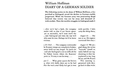 Diary of a German Soldier by William Hoffman