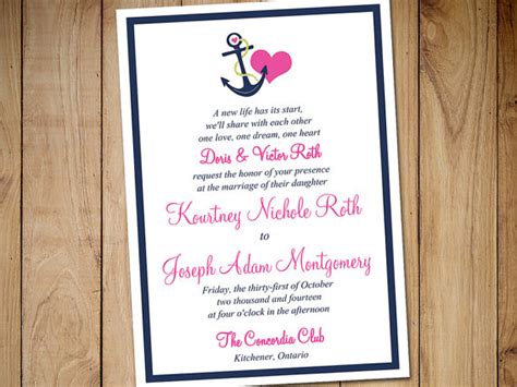 Printable Wedding Invitation Template Nautical Invitation Candy Pink