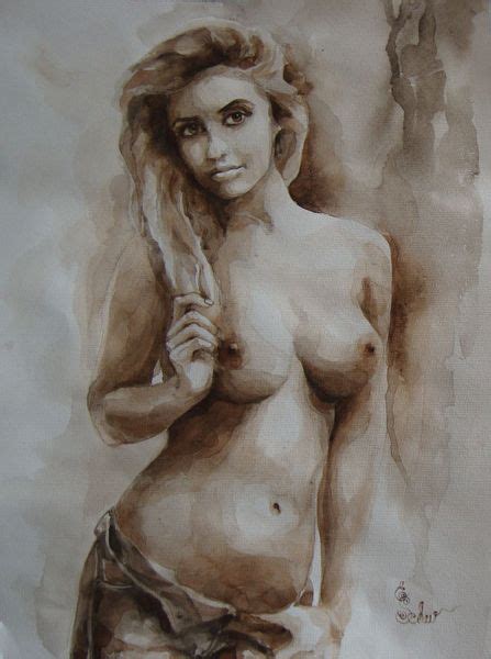 Original Aquarell Zeichnung Akt Erotic Art Watercolour Nude Nu