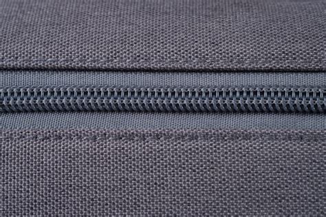 Closeup Zipper On Grey Color Bag Background Detail Zipper With Grey