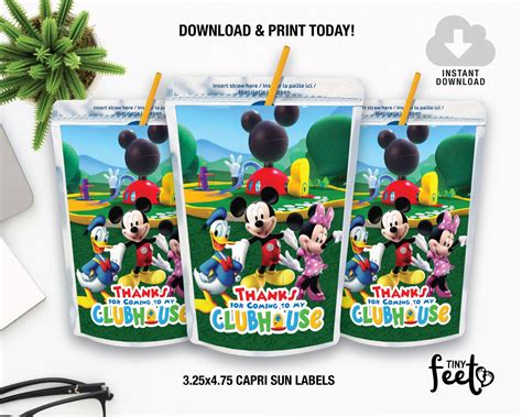 Clubhouse Mickey Mouse Capri Sun Labels Printable Party Etsy