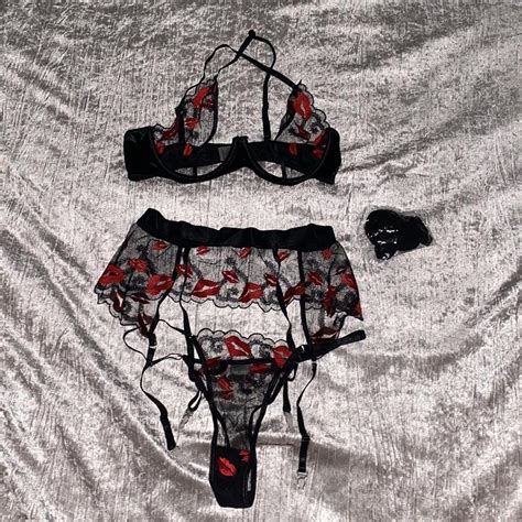 Lingerie Set Includes Open Front Bra Thong Garter Depop