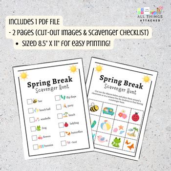 Spring Break Scavenger Hunt March April Game Printable Scavenger