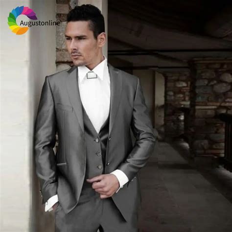 Trajes De Boda Para Hombre Blazer Italiano Gris Traje Con Solapa De