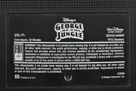 George Of The Jungle Vhs Walt Disney Tape Only Brendan Fraser