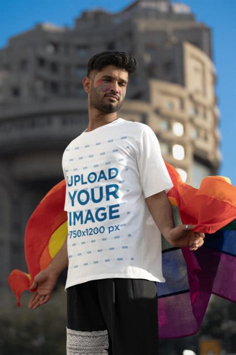 Placeit Blinkstore Tee Mockup Of A Bearded Man With A Painted Face Celebrating Gay Pride