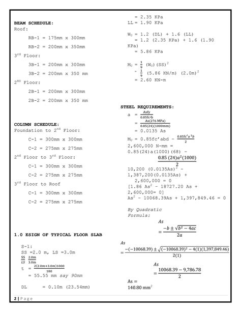 SOLUTION Structural Deisgn Computation Floor Slab Steel Requirements