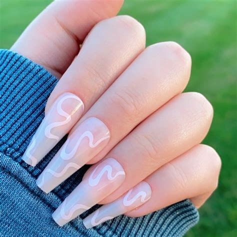 Long Coffin Pink Swirl Press On Nails Fake Nails False Etsy