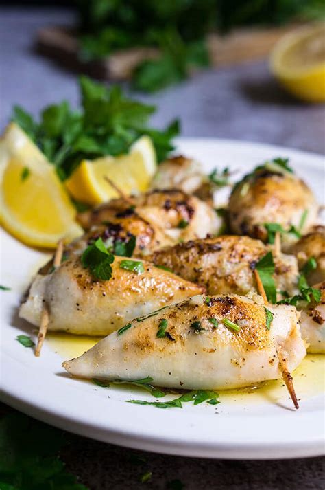 Stuffed Calamari In Lemon Butter Sauce